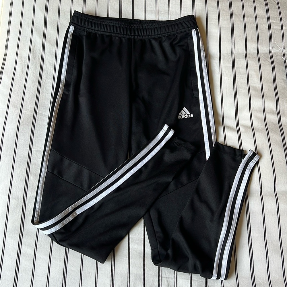 Adidas Women’s Black Track Pants with White Stripes